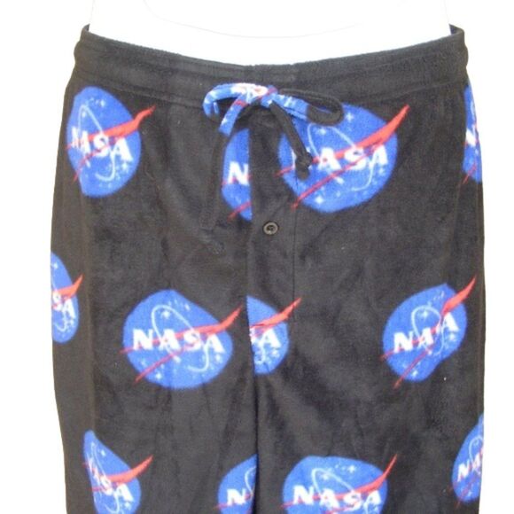 BUZZ ALDRIN NASA Logo Lounge Pants, XXL, Black Fleece, Elastic Waist/Drawstring - Picture 2 of 7